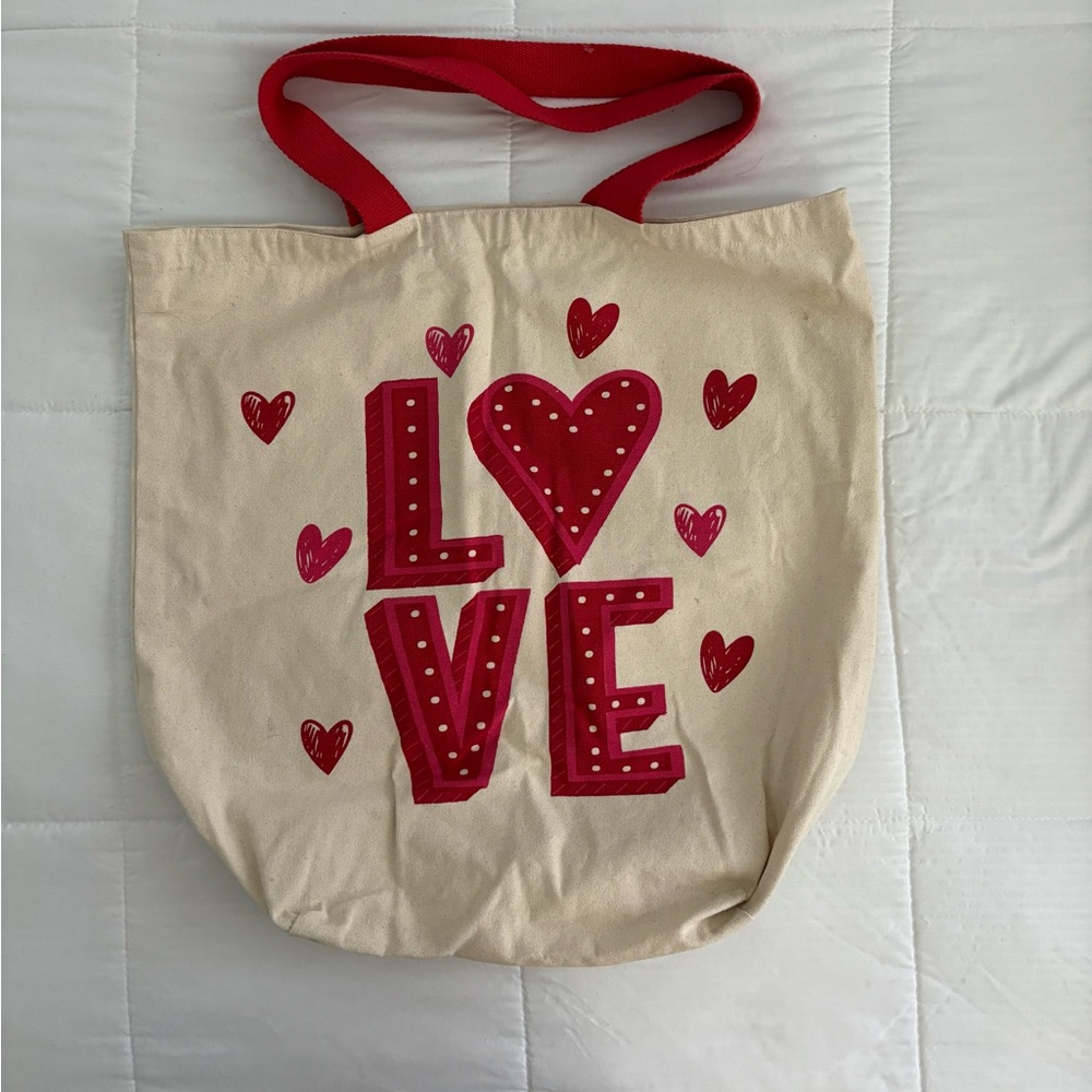Canvas Love Tote Bag - Red and Cream